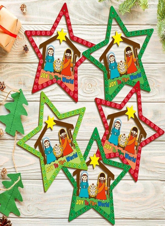 Cliths 20Pcs Christmas Wooden Star Craft DIY Nativity Star Ornaments for Kids Christian Religious Xmas Decoration Craft Kit with Gem Stickers Church Party Supplies 5.4x5.7 in - Image 4